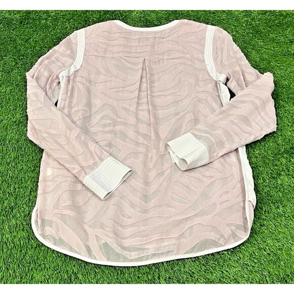 Rebecca Taylor Button Up Blouse Women's Pink Blush Animal Print Silk Sheer Top 2 - Picture 11 of 13